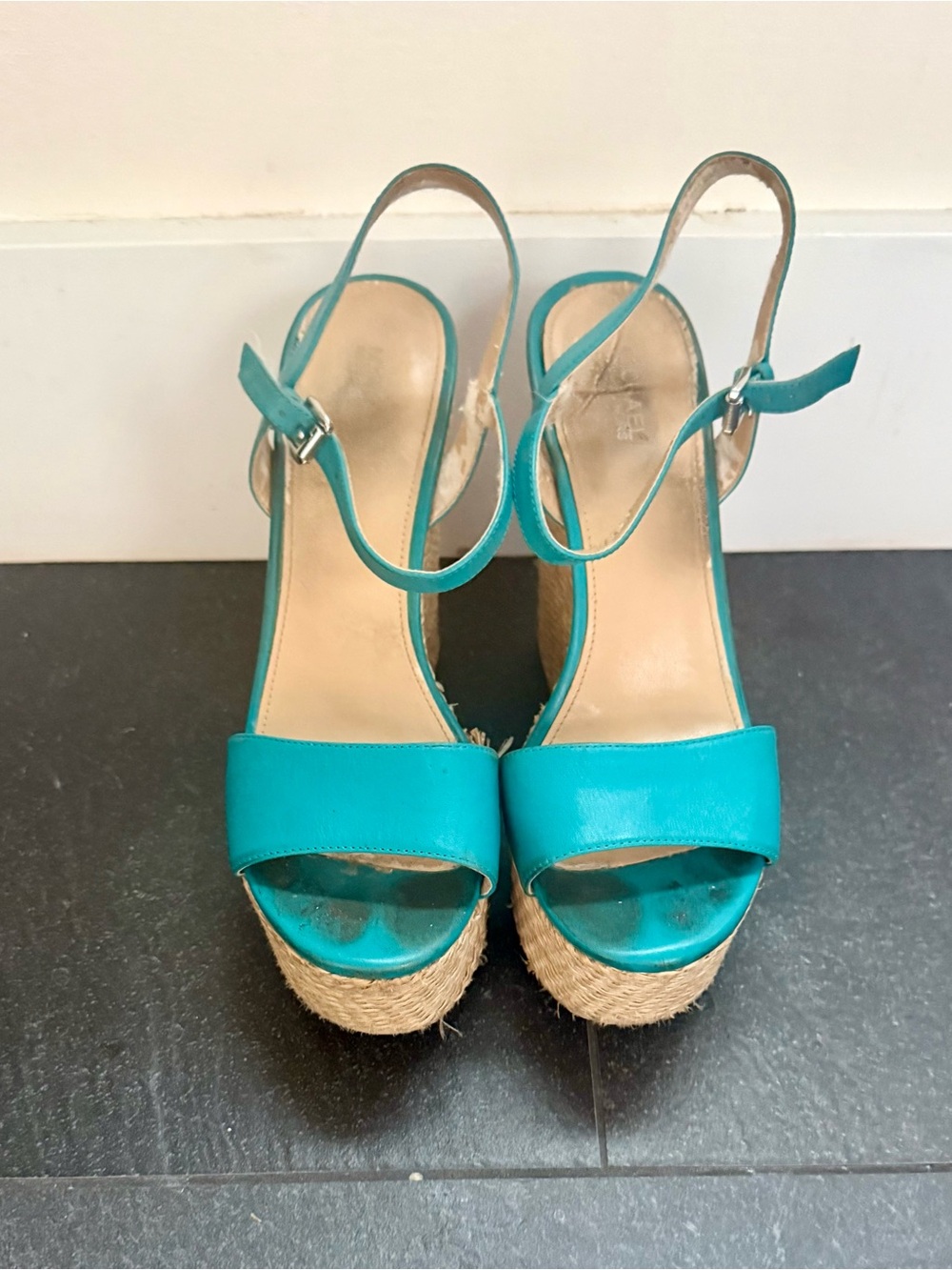 Michael Kors Teal Platform Espadrille Wedge Sandals